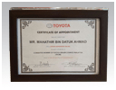 Commitee member of Toyota dealer council Malaysia (TDCM)